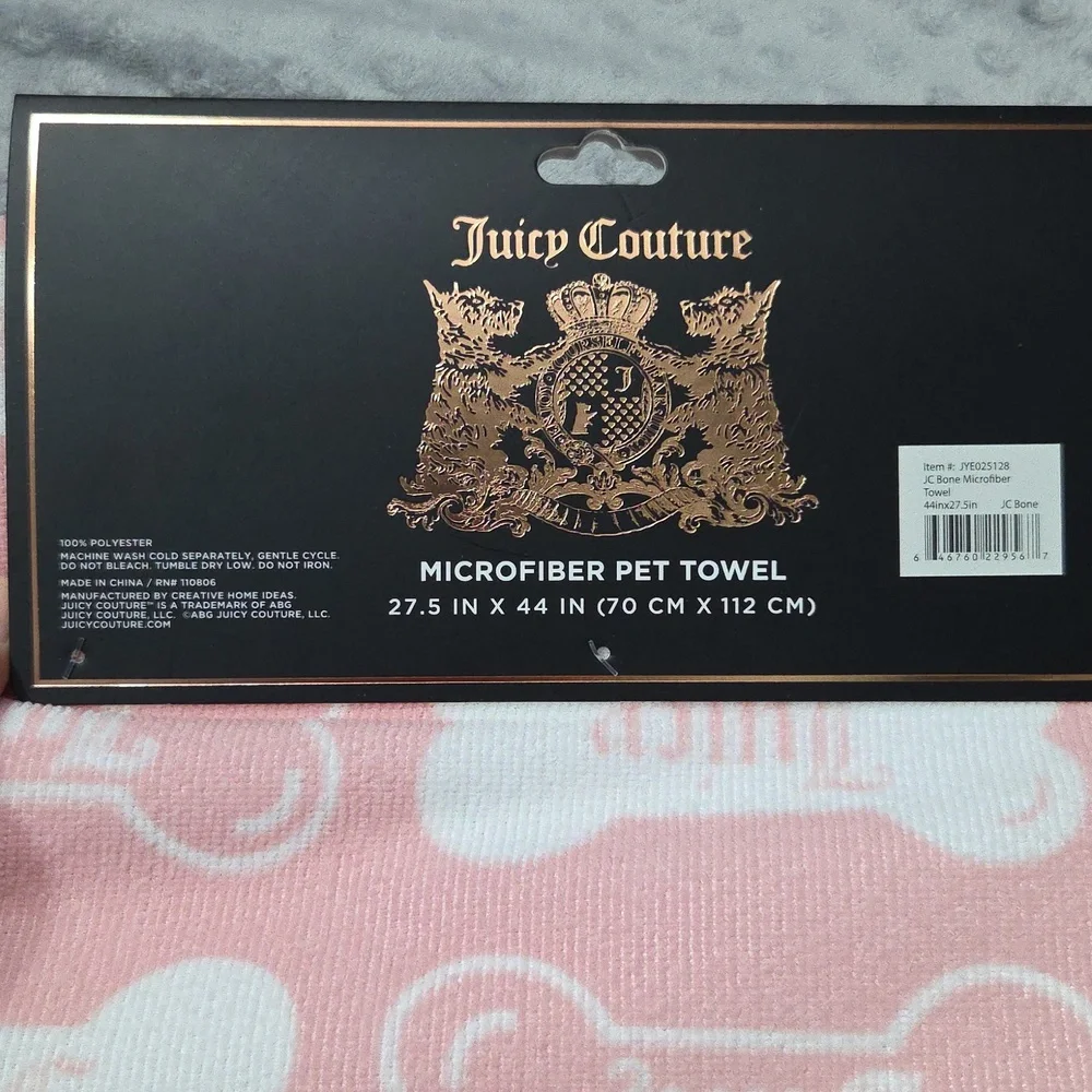 Pink Juicy Couture Dog Bone Mocrofibee Pet Towel